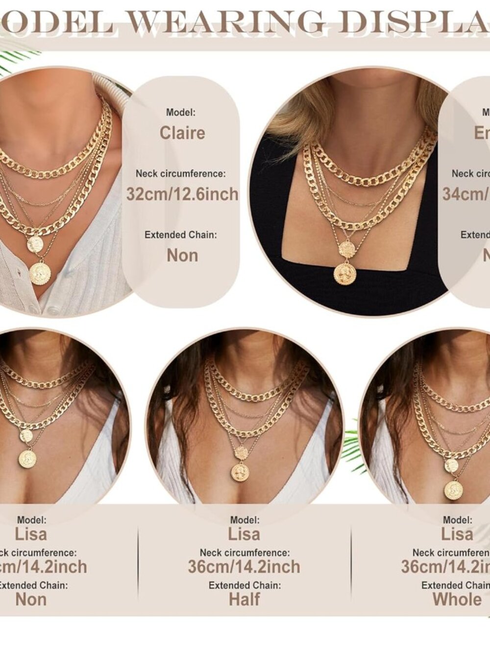 Layered Necklaces for Women Trendy Retro Coin Pendant Necklace Dainty Chunky Cha - Picture 9 of 9